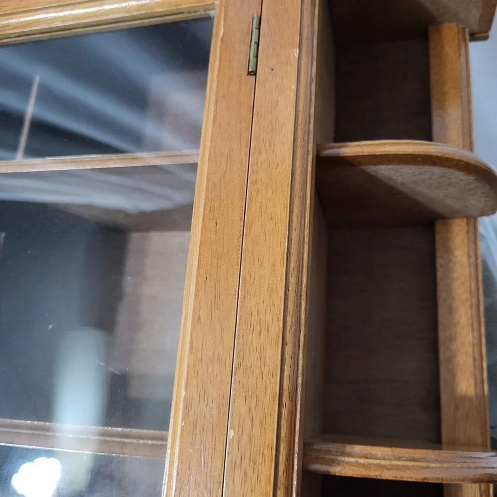 VTG Wall Mount or Table Top Mini Wood Curio Cabinet Glass Door Trinket Display